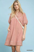 Umgee Striped Puff Sleeve Shift Dress