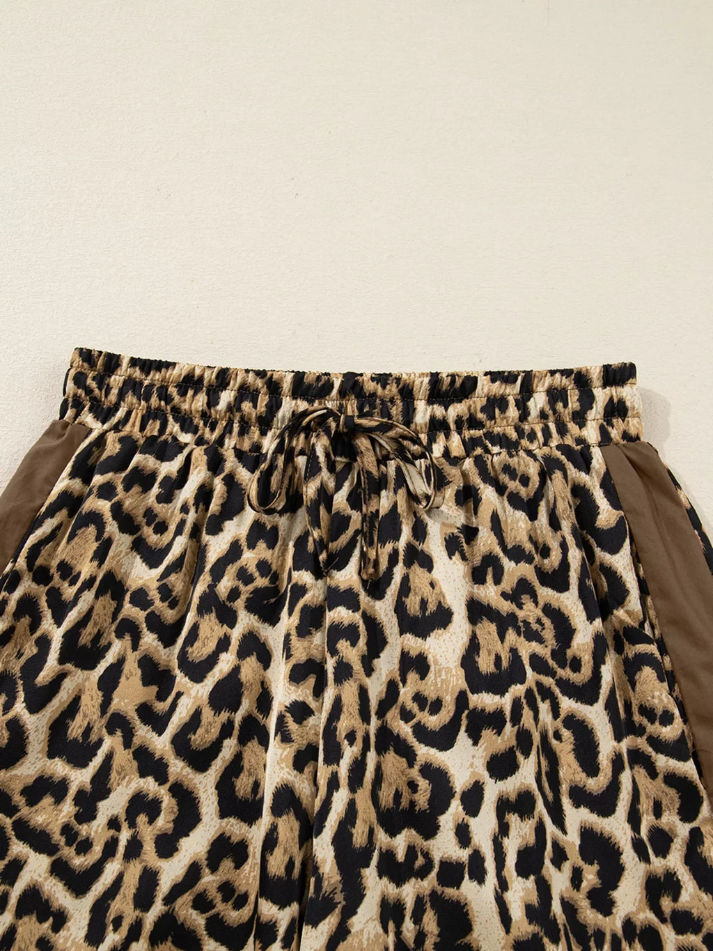 Leopard Collared 3/4 Sleeve Shirt and Loose Pants Two Piece Outfit Set