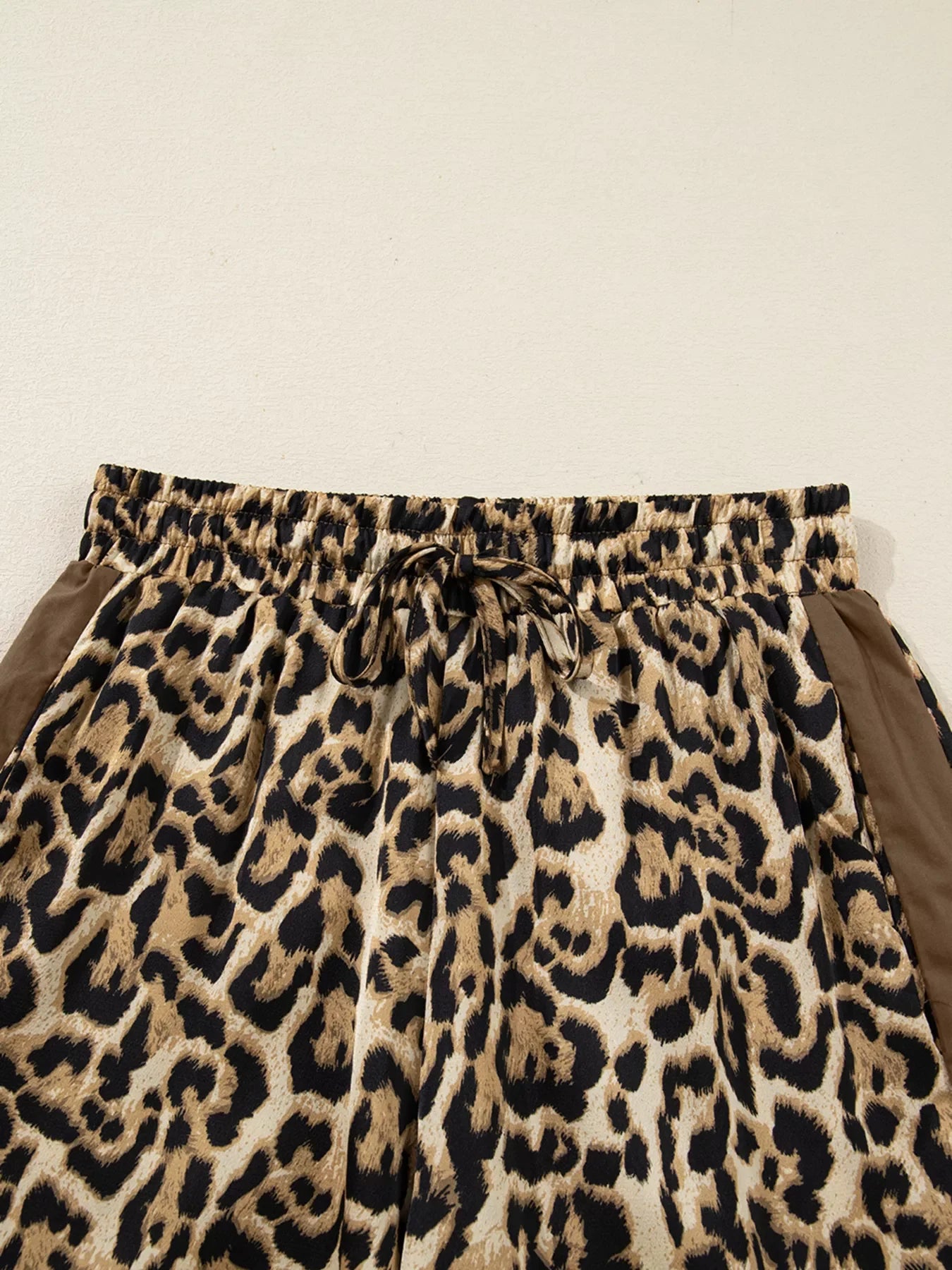 Leopard Collared 3/4 Sleeve Shirt and Loose Pants Two Piece Outfit Set
