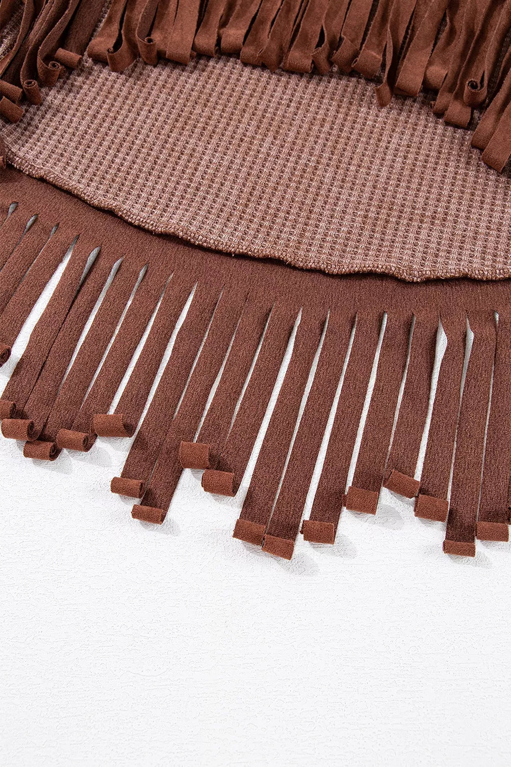 Waffle Knit Fringed High Low Loose Top