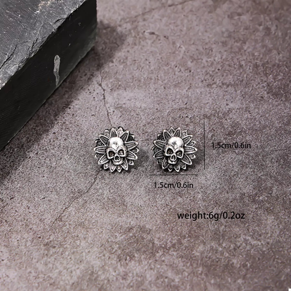 Halloween Skull Sunflower Stud Earrings