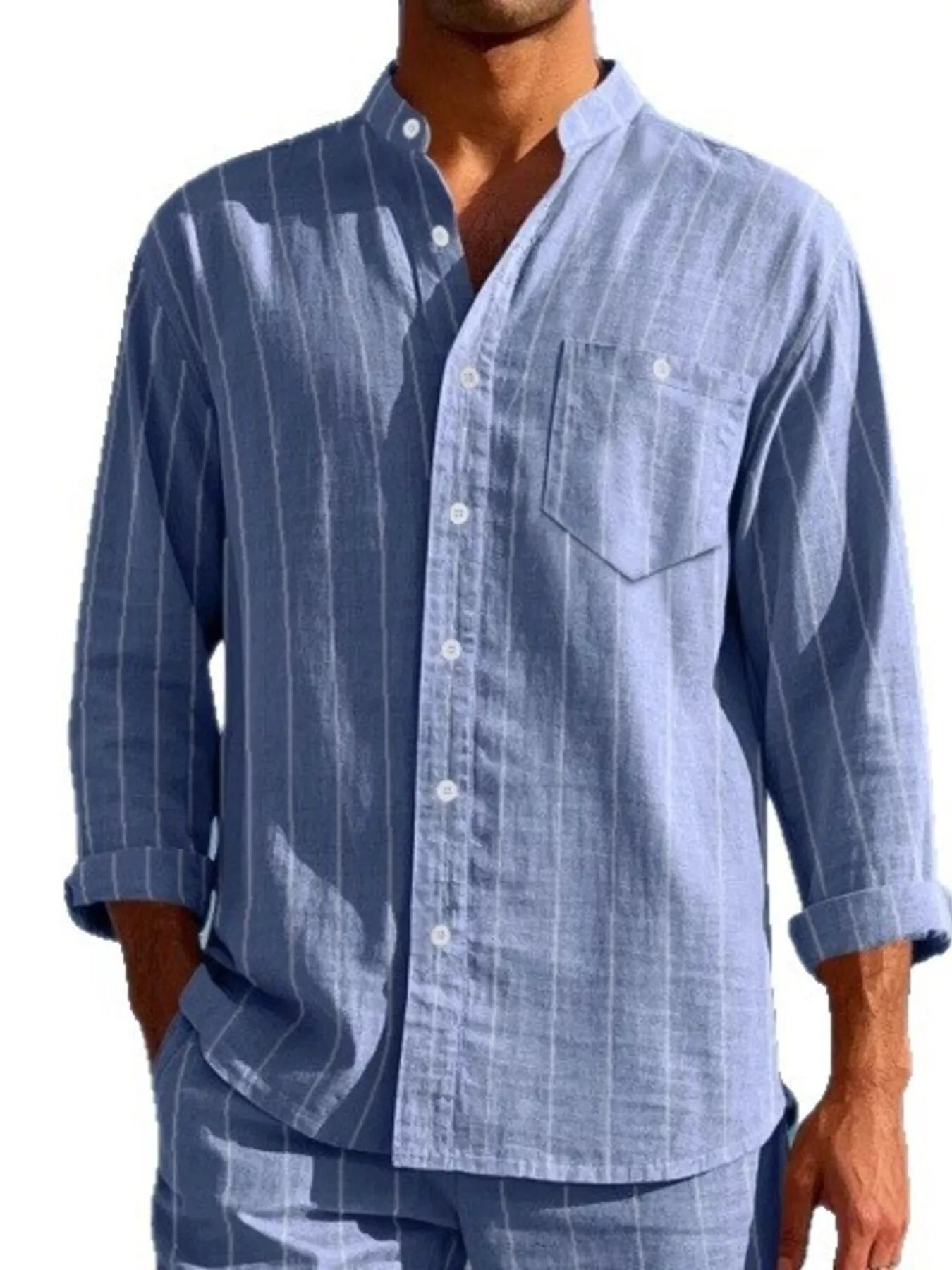 Men's Full Size Striped Button Up Shirt Plus Size