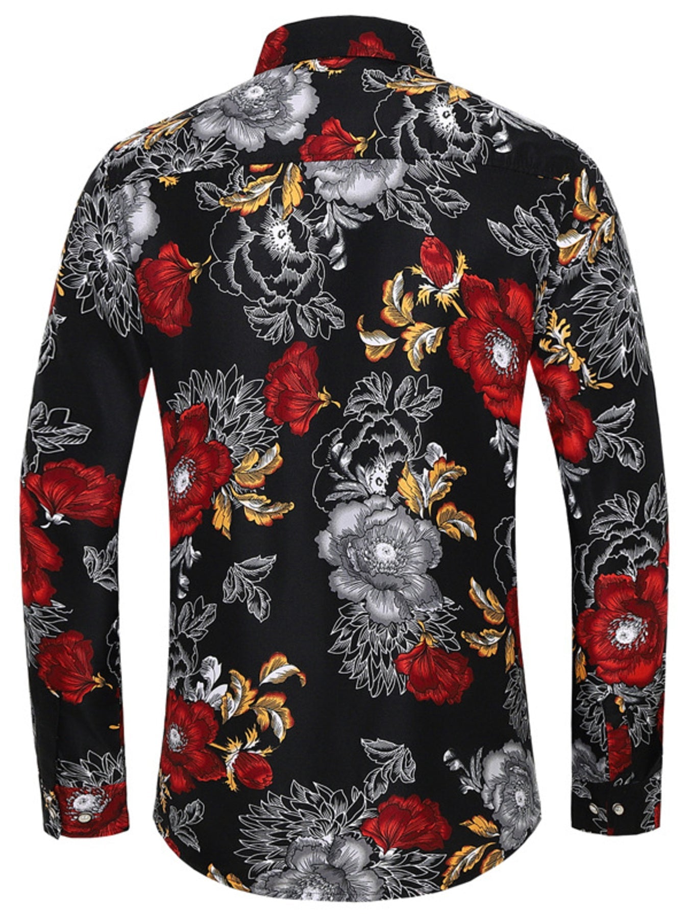 Men's Plus Size Floral Print Long Sleeve Button-Down Shirt