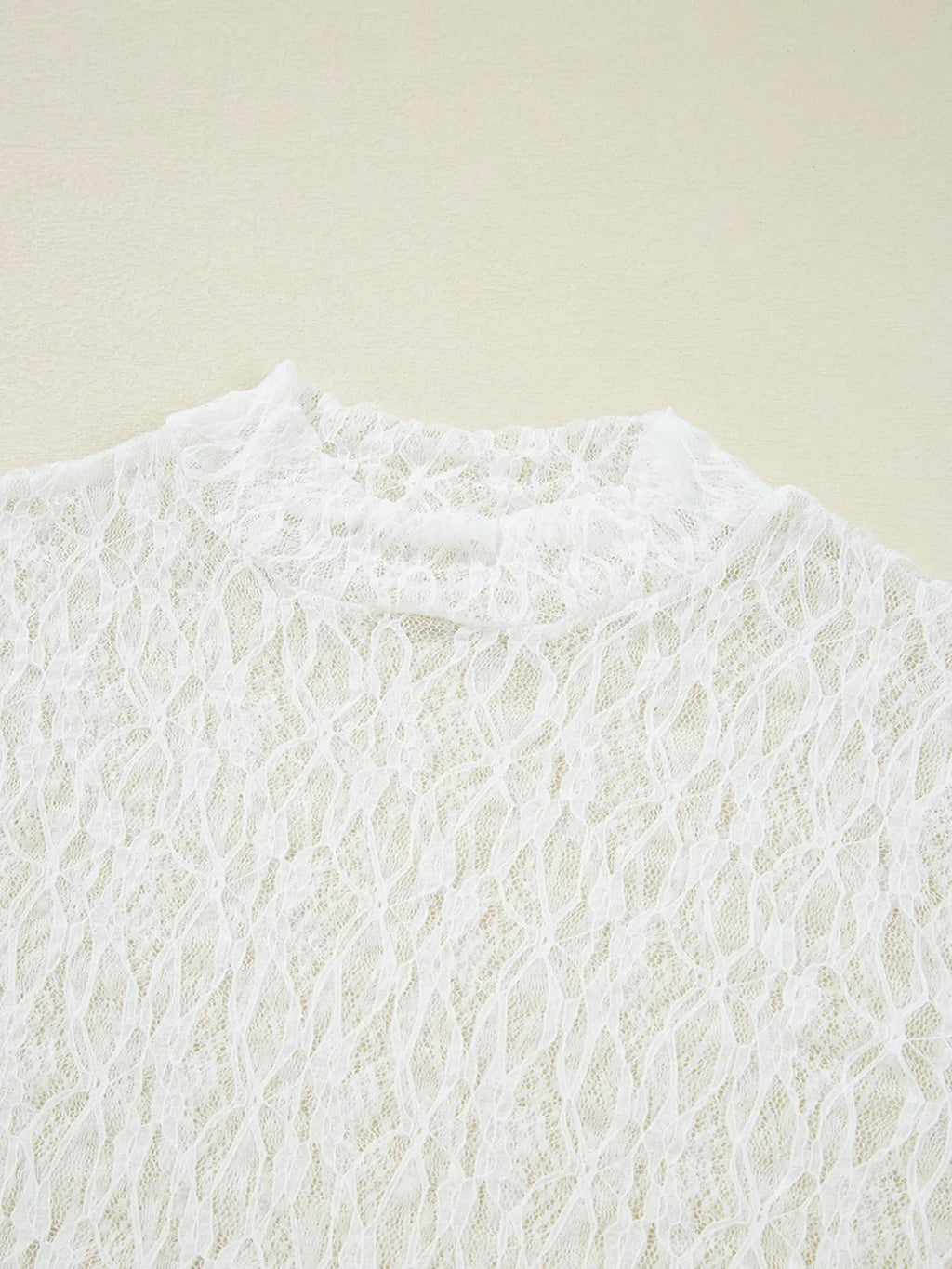 Sheer Lace Bell Sleeve Mock Neck Blouse