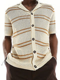 Men's Striped Collared Neck Hollow Out Shirt