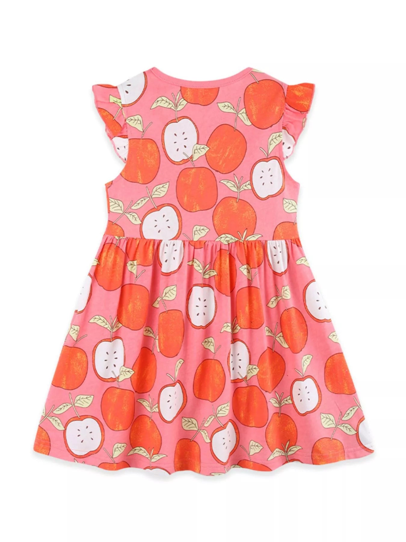 Children's Apple Print Ruffle Sleeve Casual Dress