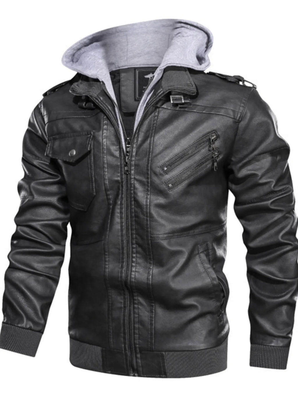 Men's Full Size Vintage Hooded Leather Jacket Plus Size