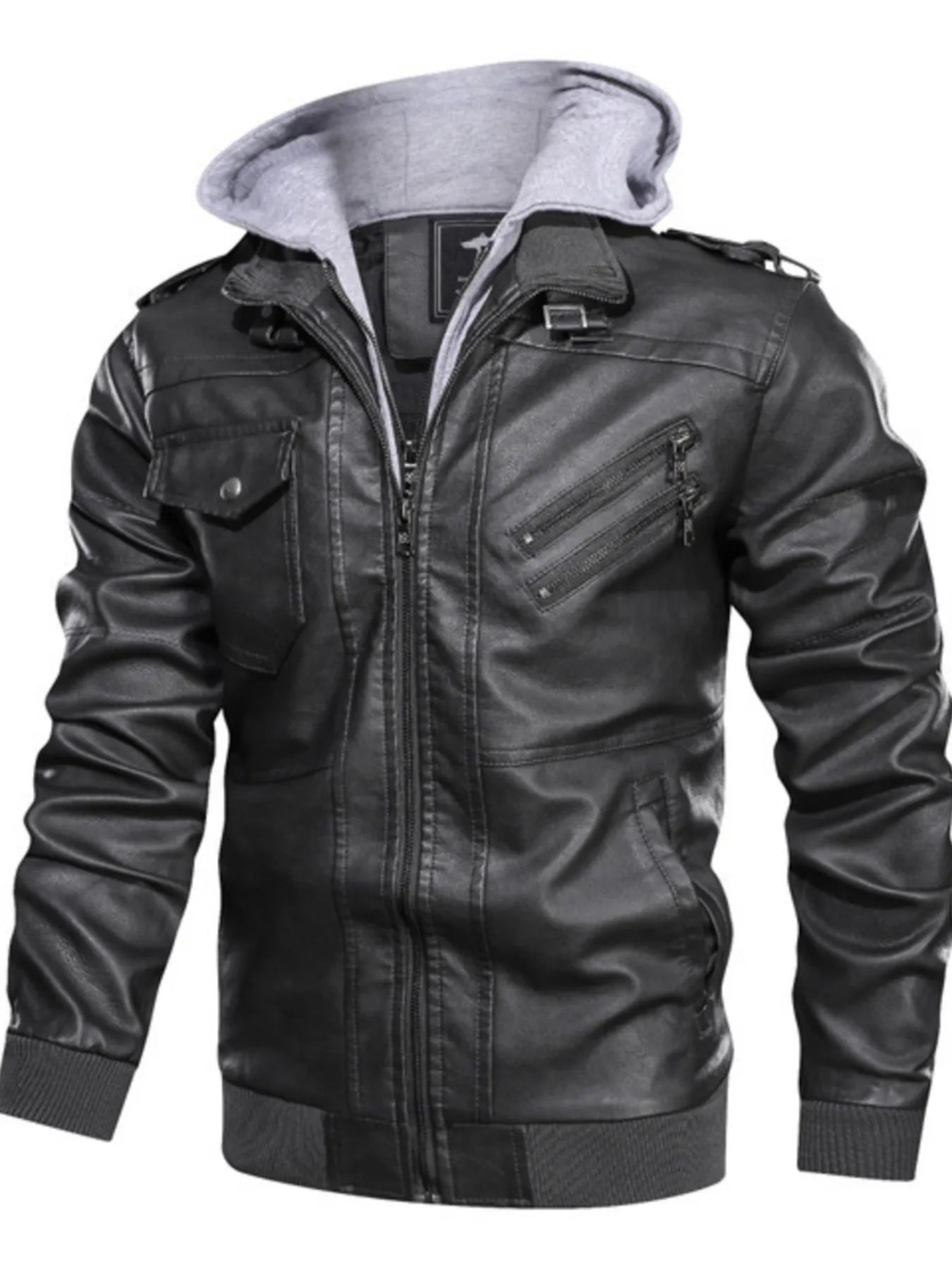 Men's Full Size Vintage Hooded Leather Jacket Plus Size