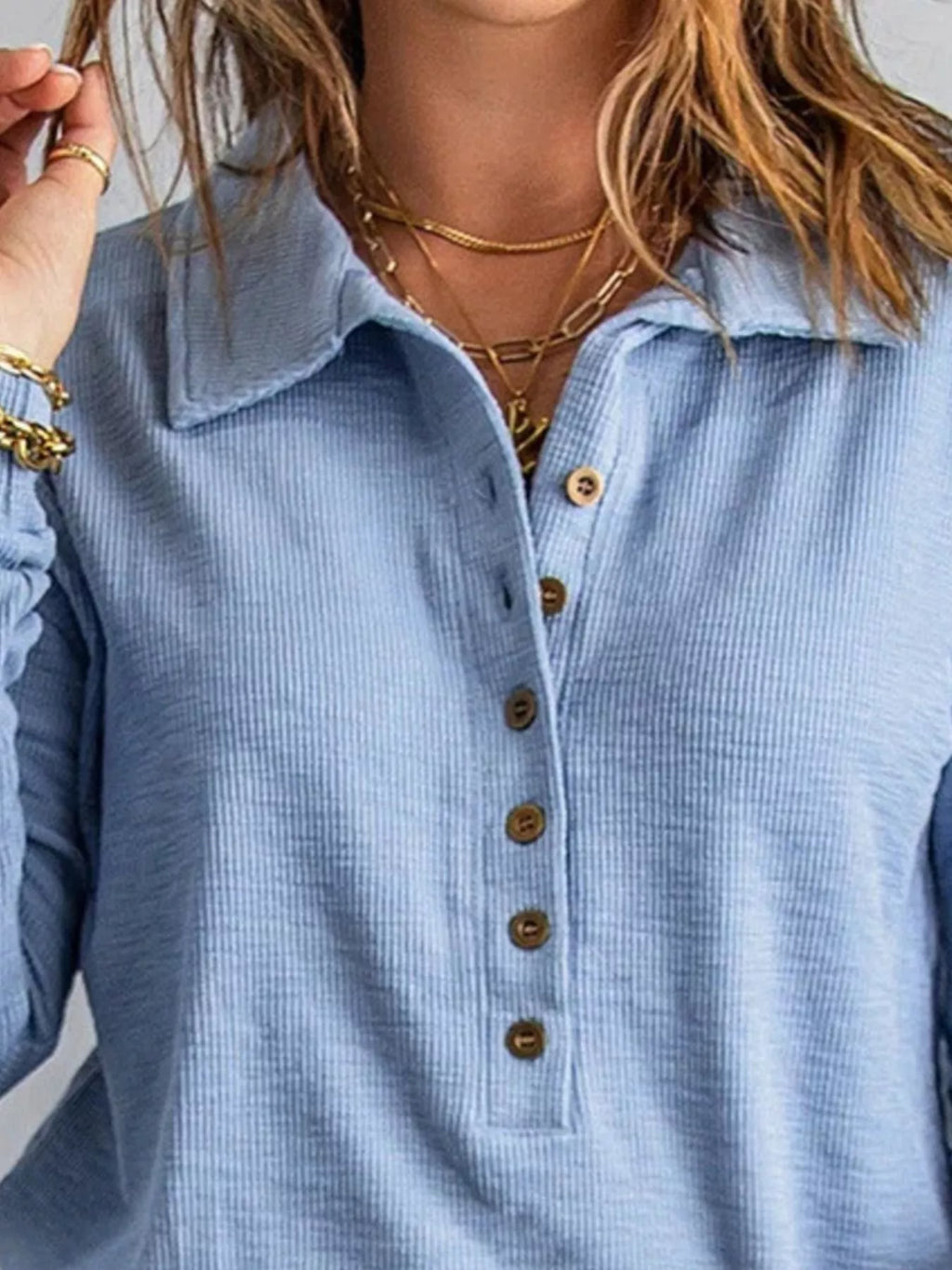 Full Size Button Detail Long Sleeve Top Plus Size