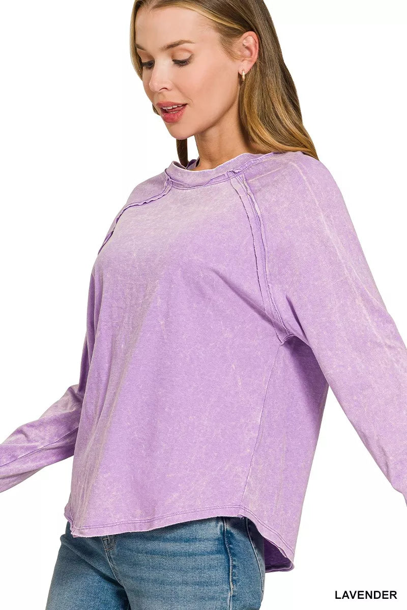 Zenana Washed Round Neck Long Sleeve Top