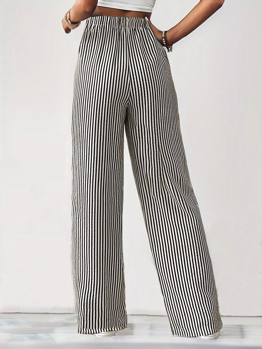 Striped High-Waisted Wide Leg Pants