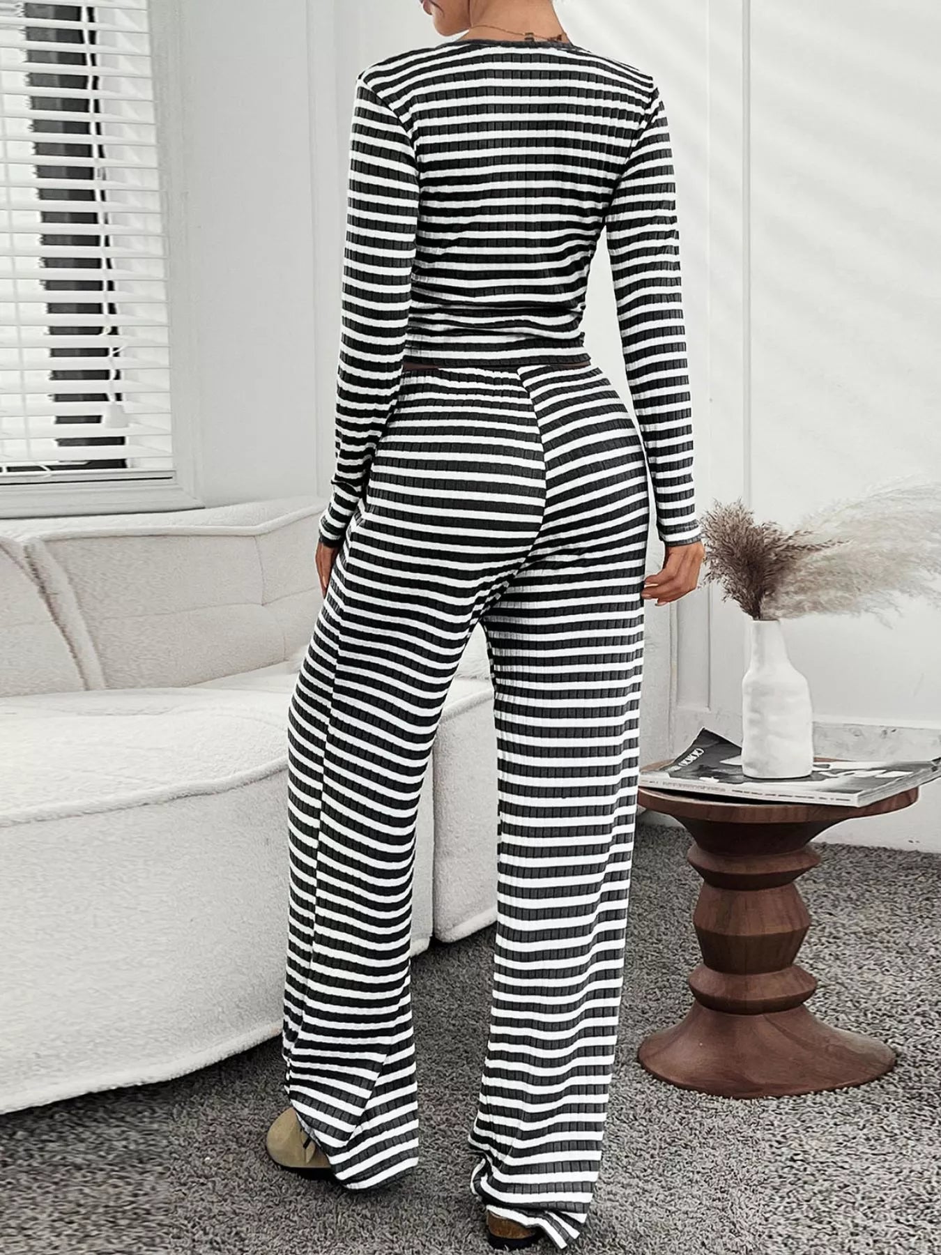 Striped Long Sleeve Top and Pants Set
