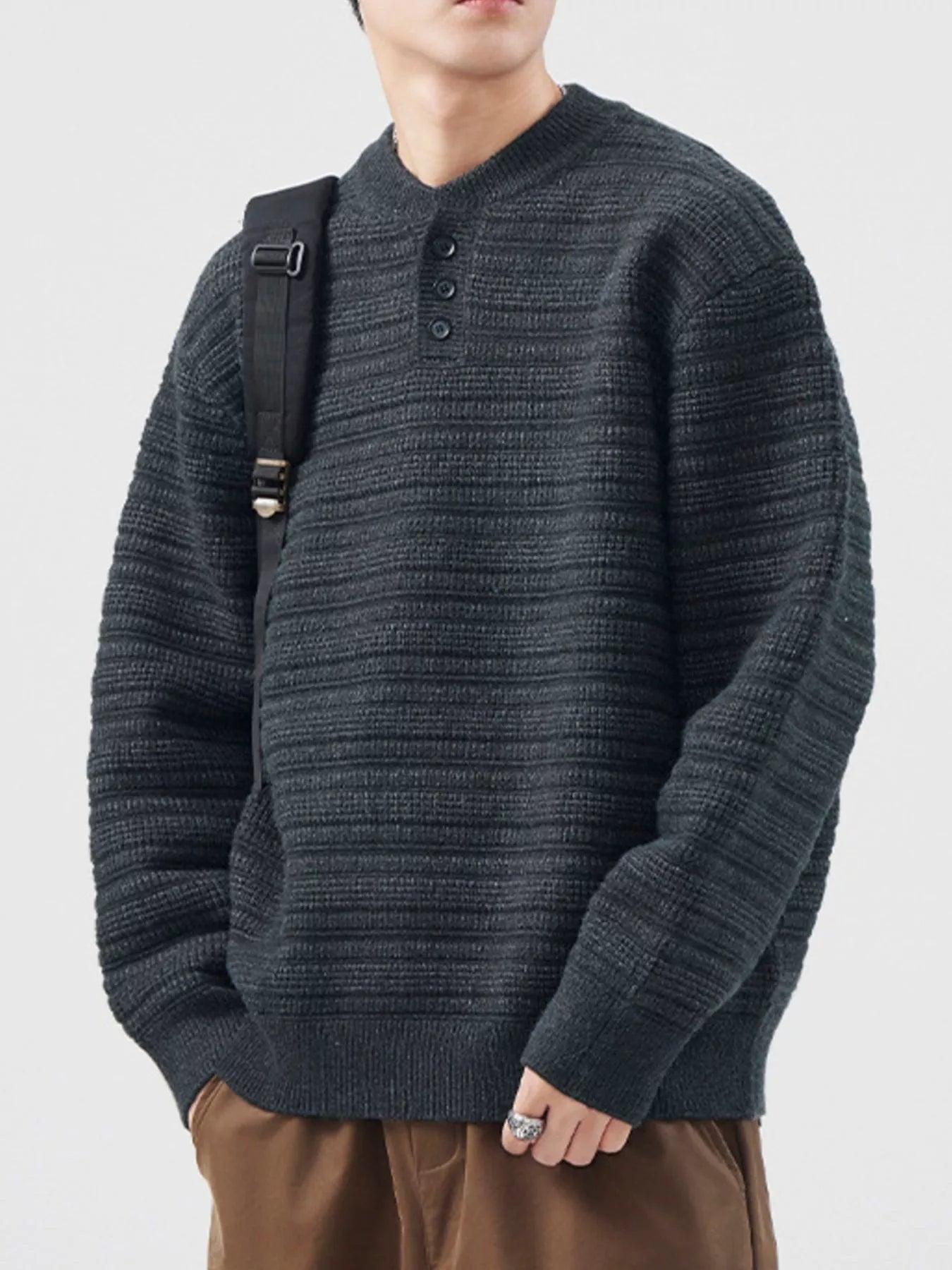 Men's Plus Size Button Detail Long Sleeve Sweater