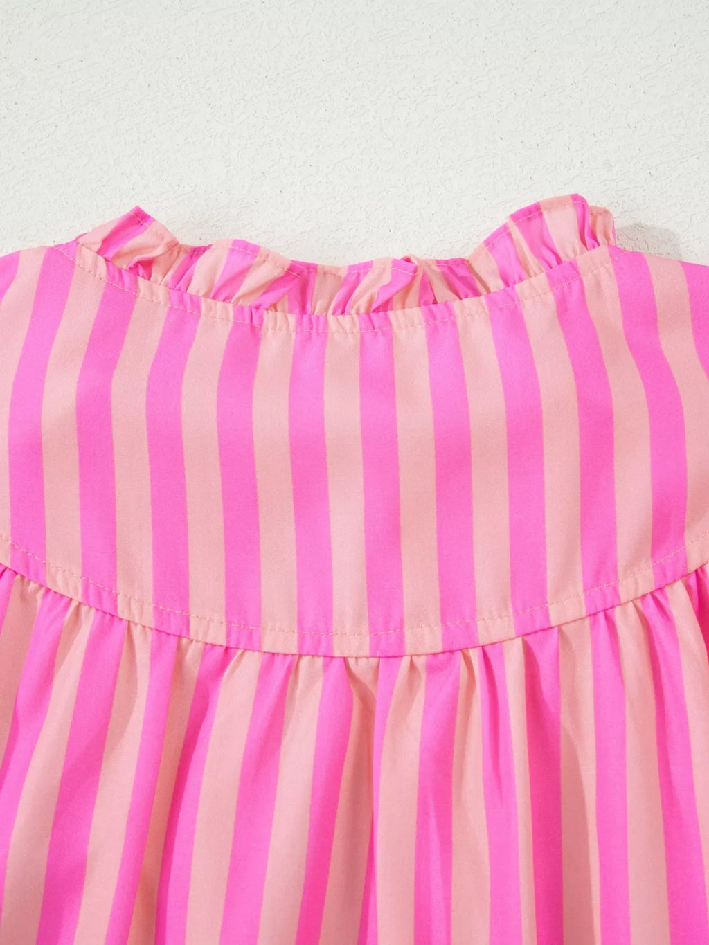 Stripe Split Neck Ruffled Summer Blouse