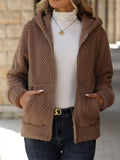 Textured Knit Zip-Up Hooded Outerwear