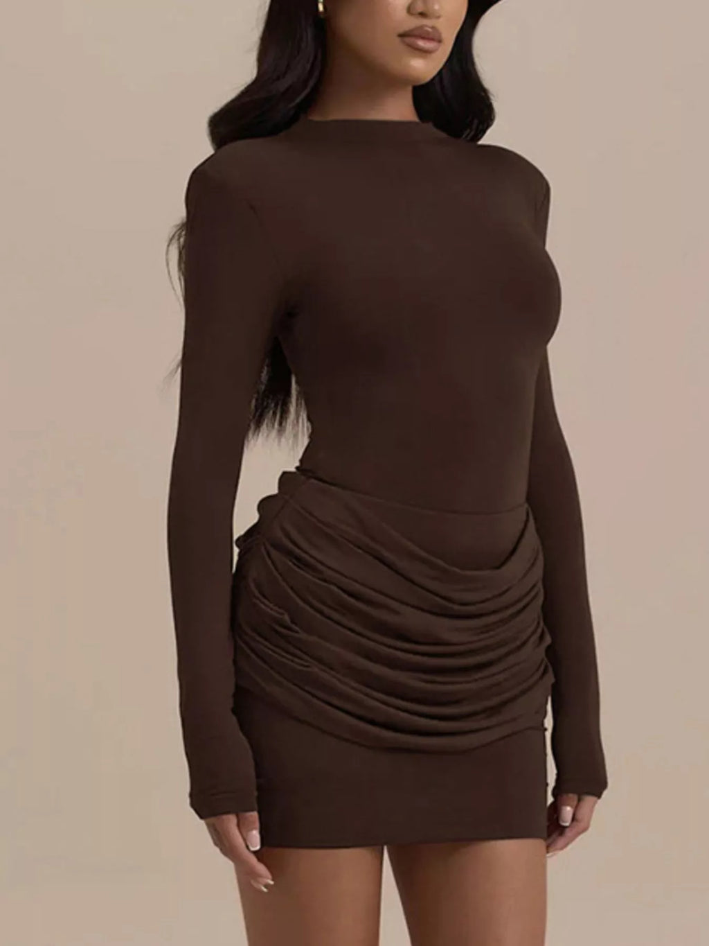 Mock Neck Ruched Bodycon Mini Dress