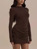 Mock Neck Ruched Bodycon Mini Dress