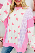 Heart Pattern Colorblock Ribbed Detail Side Slit Top