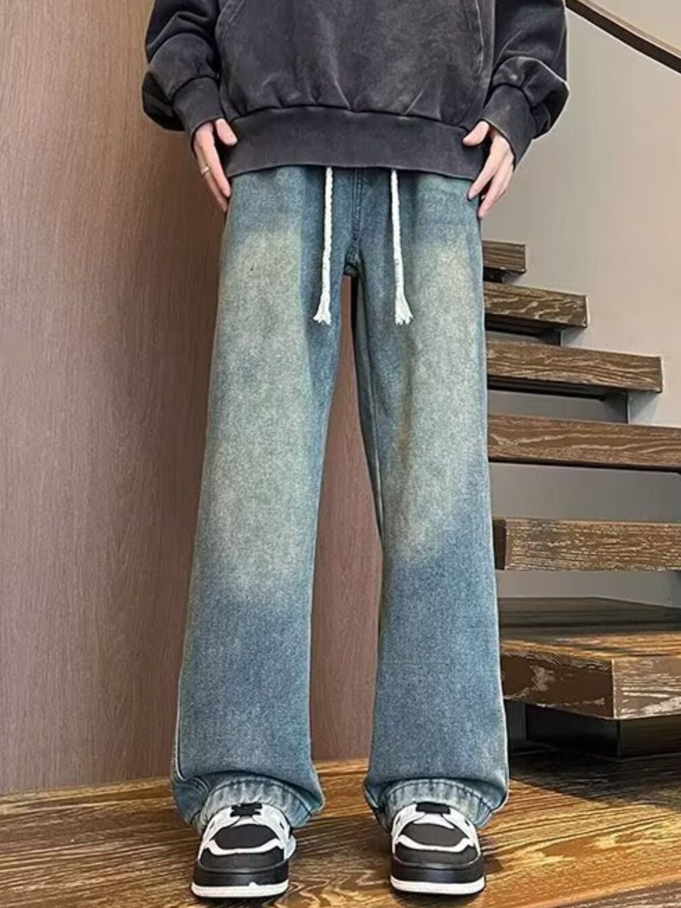 Men's Full Size Washed Wide Leg Jeans Plus Size