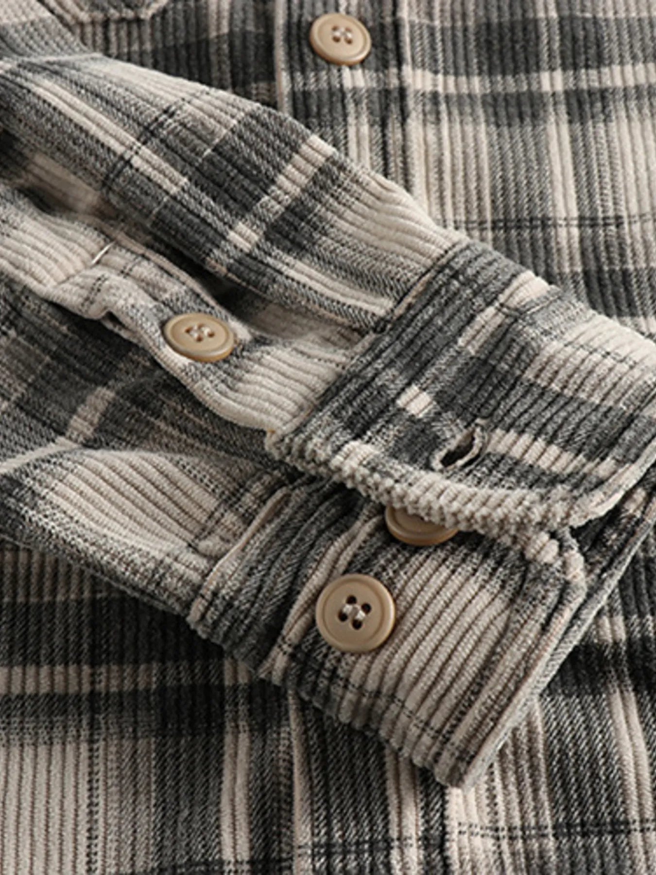Men's Plus Size Button Down Plaid Corduroy Shirt with Chest Pockets