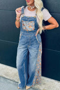Vintage Rose Printed Pleated Loose Denim Overall