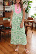 Contrast Trim Flutter Sleeve Floral Midi Dress