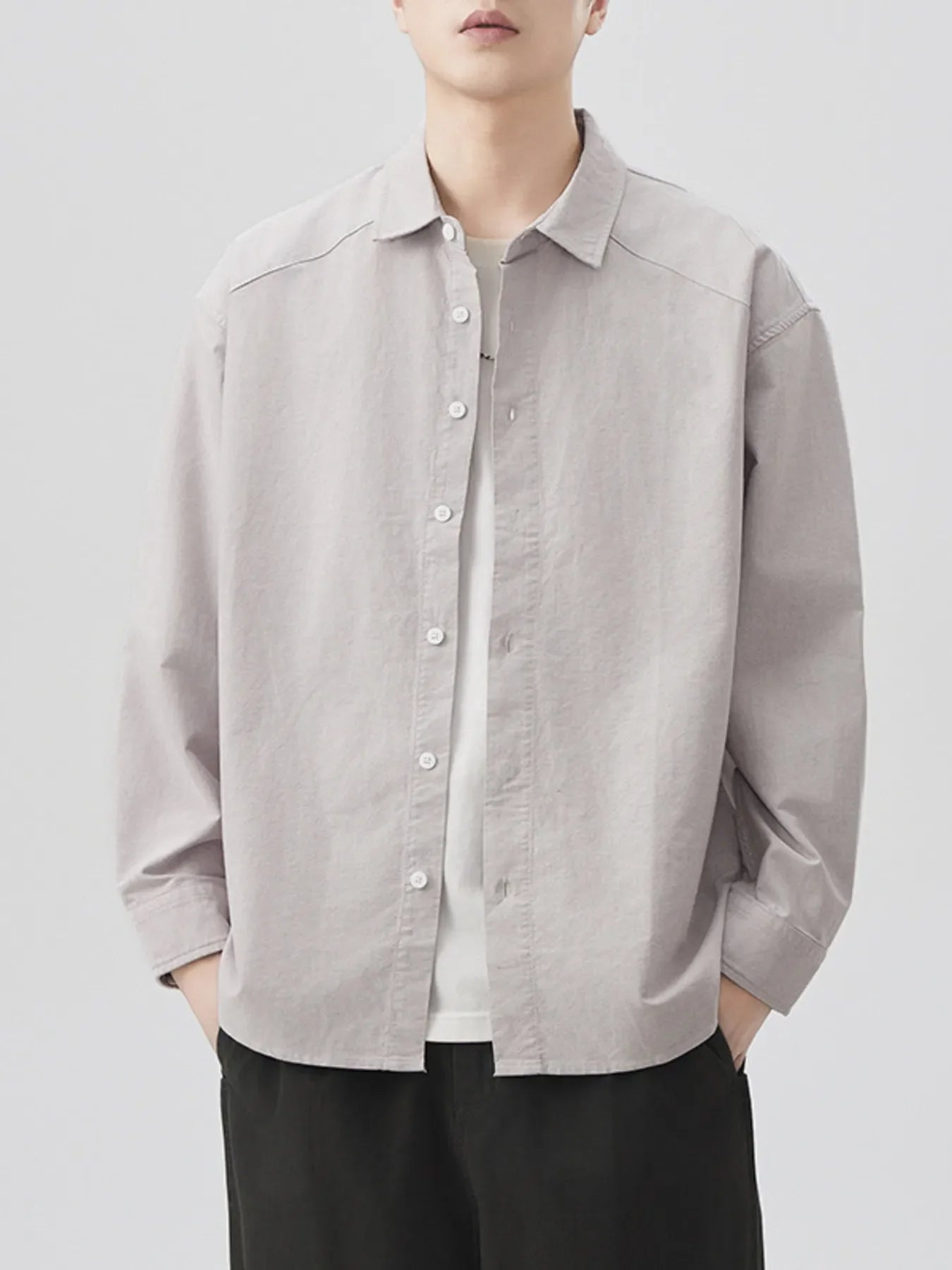 Men's Plus Size Casual Solid Color Long Sleeve Shirt