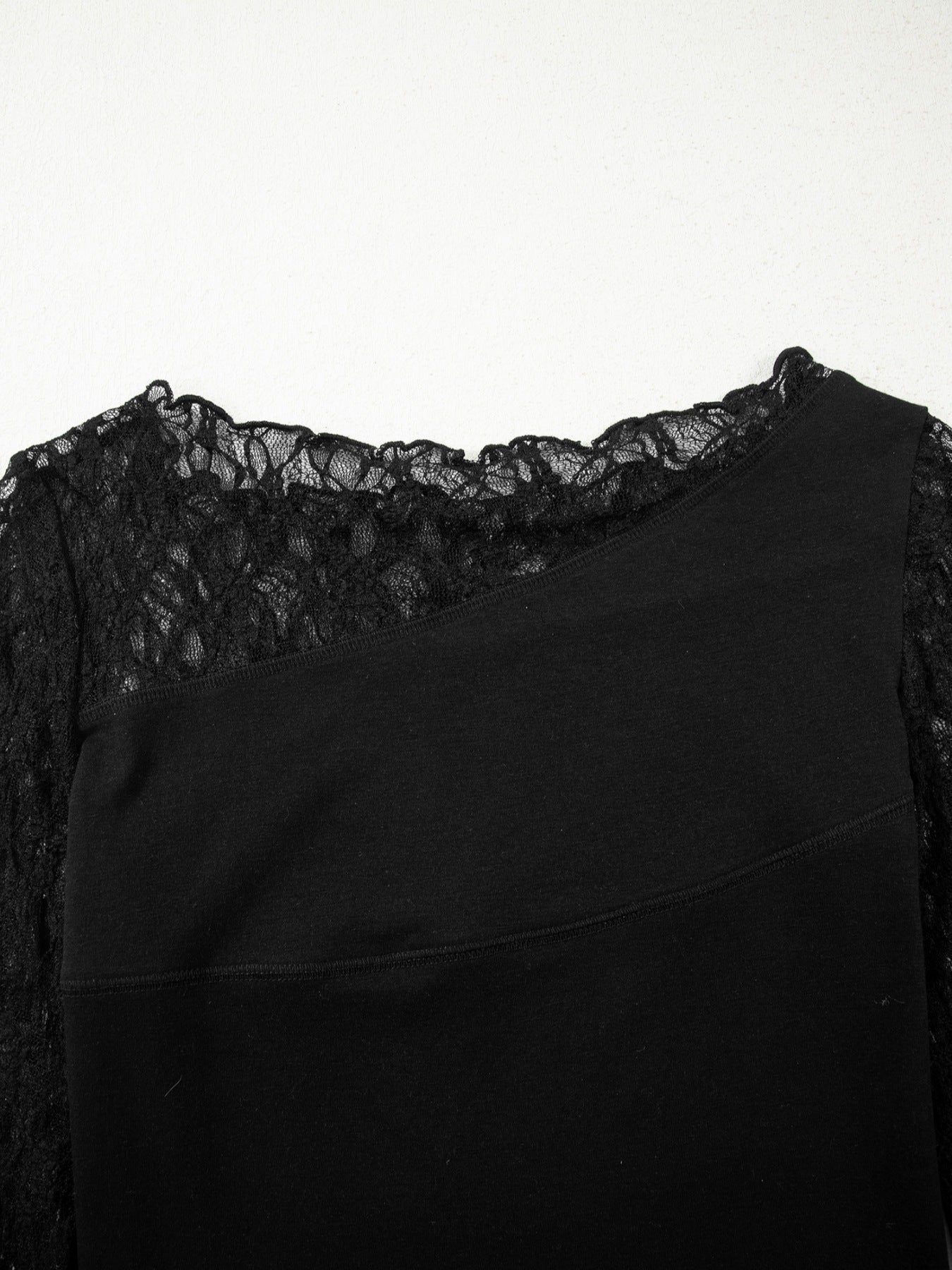 Asymmetric Panels Sheer Floral Lace Patchwork Long Sleeve Top