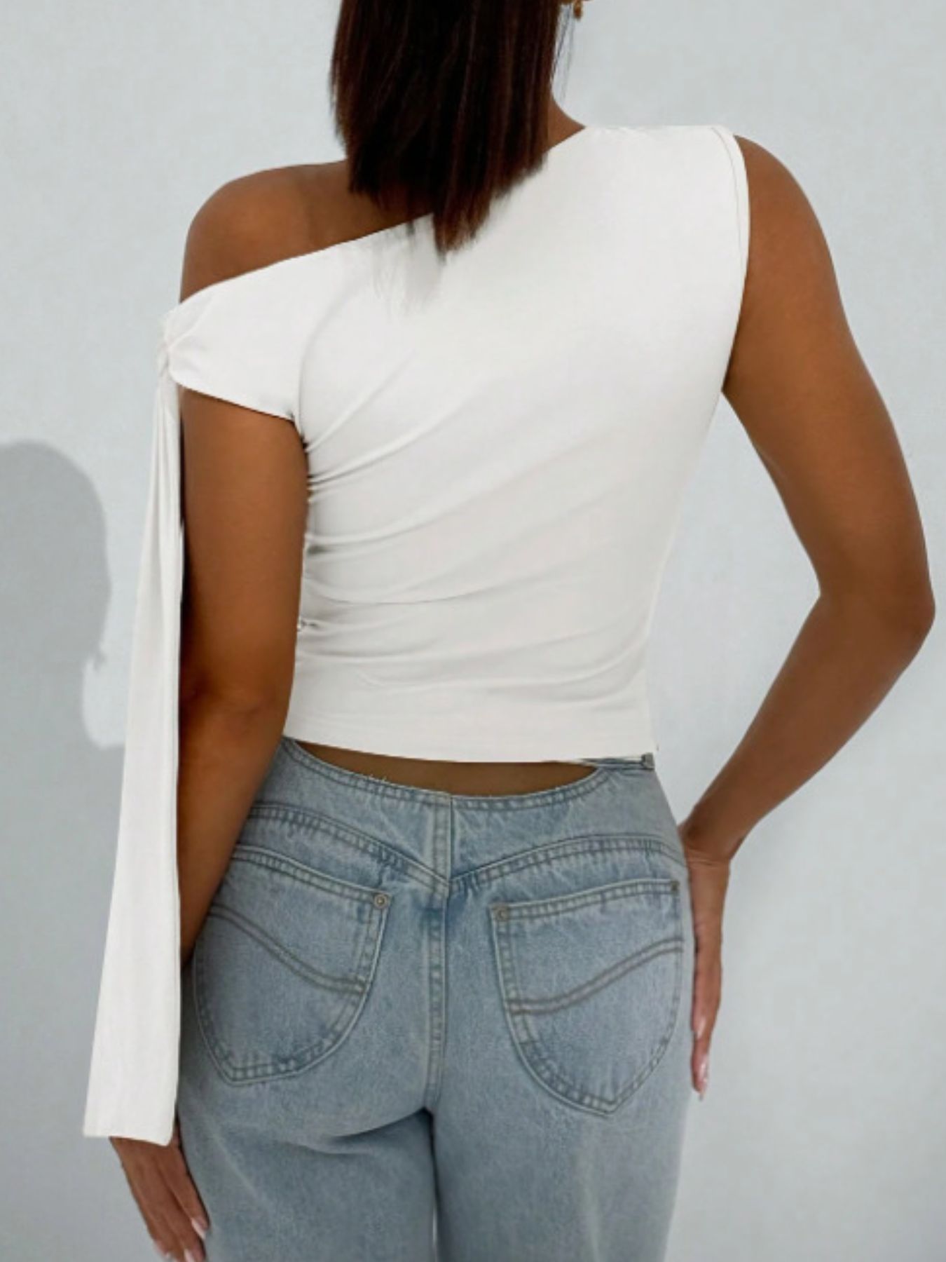 One-Shoulder Tie Detail Top