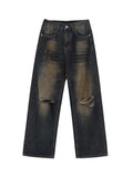Men's Full Size Washed Distressed Wide Leg Jeans Plus Size