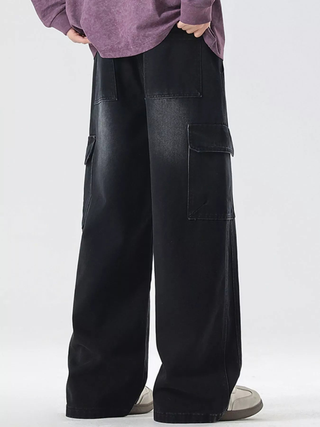 Men's Full Size Wash Wide Leg Cargo Jeans Plus Size