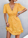 V-Neck Flutter Sleeve Mini Dress