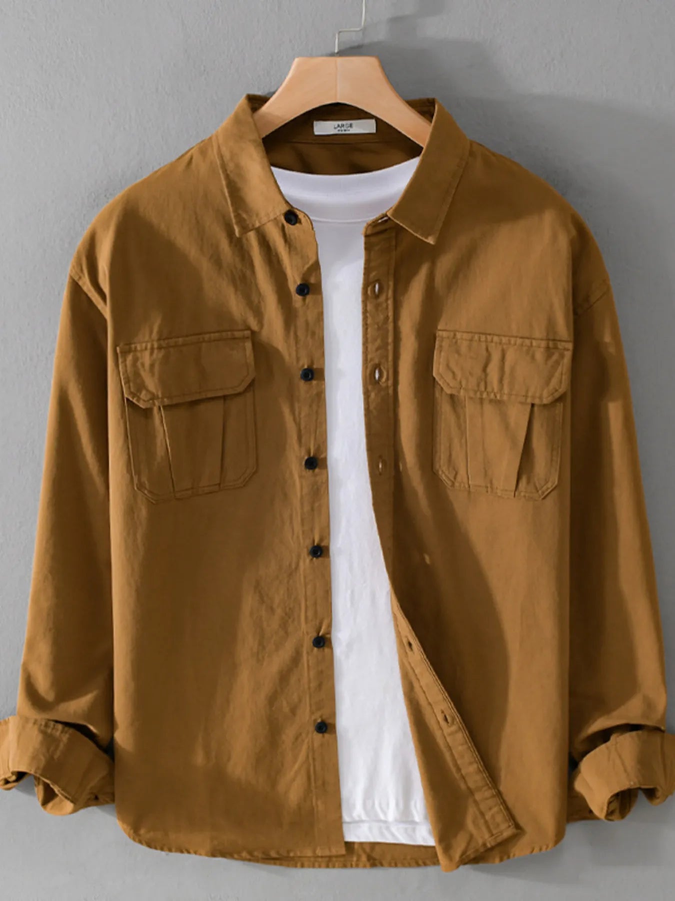 Men's Plus Size Button Down Shirt with Dual Chest Pockets