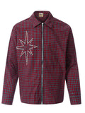 Men's Pearl Embellished Plaid Zip-Up Shirt