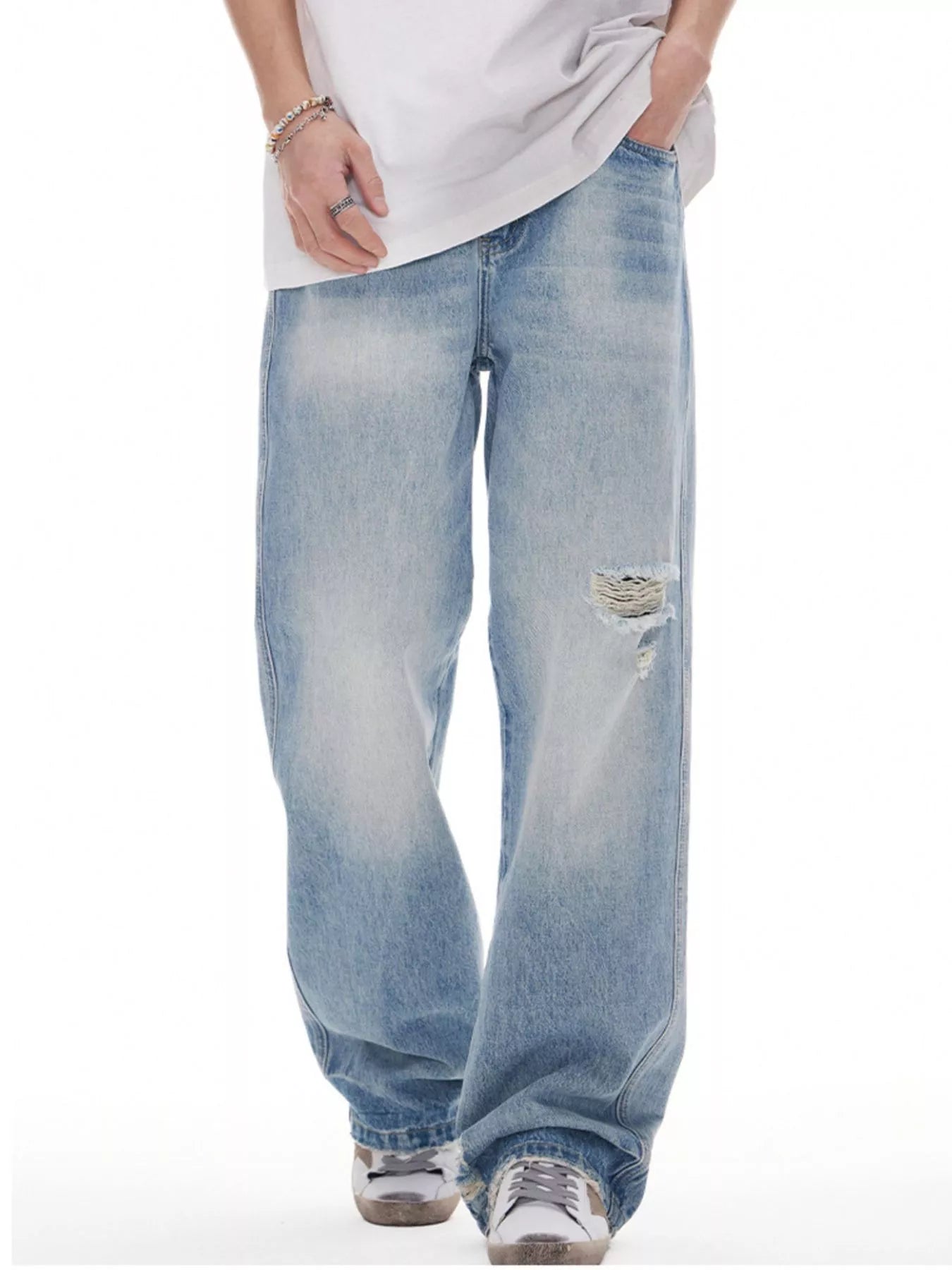 Men's Distressed Wide Leg Jeans