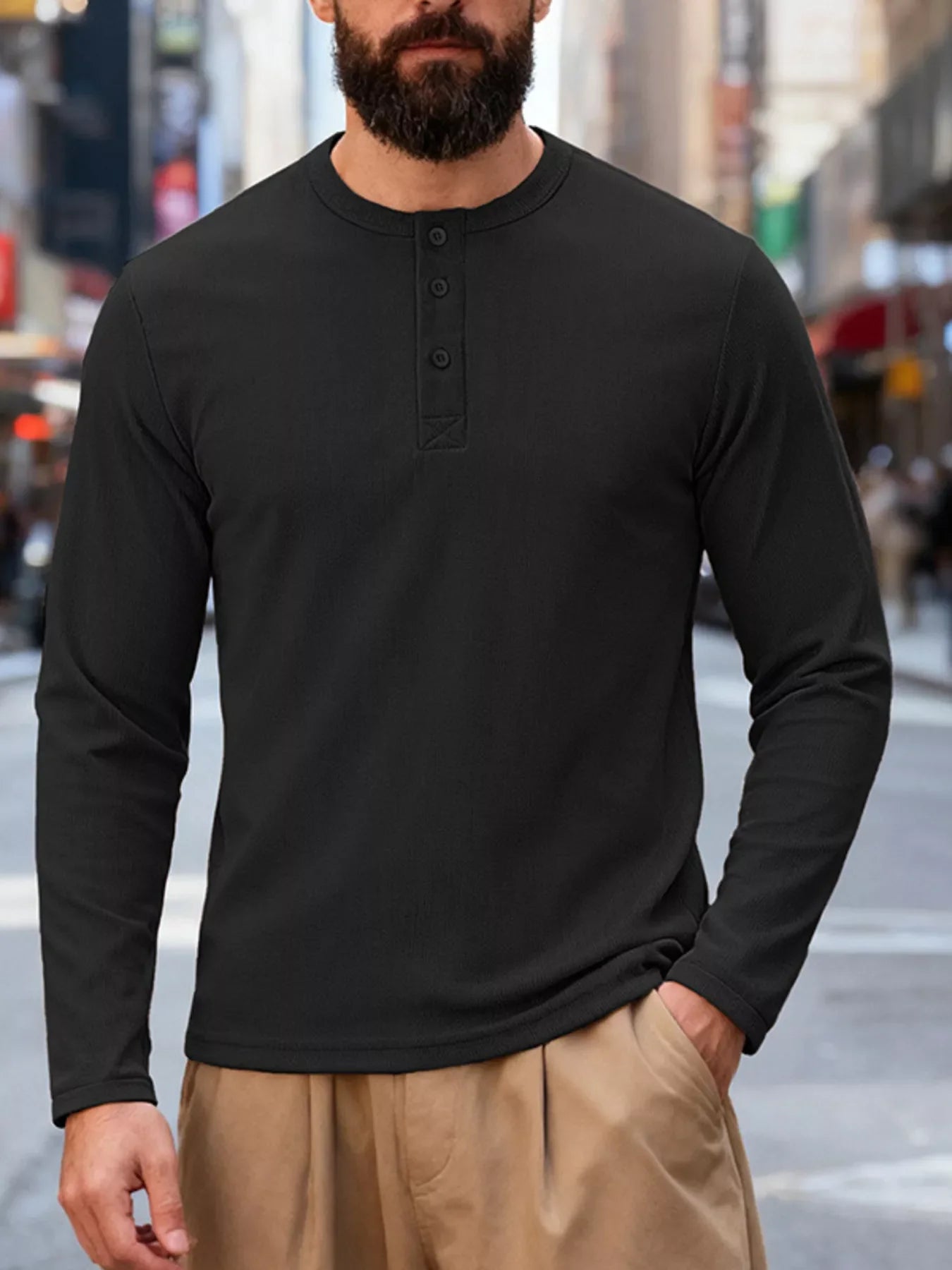 Men's Full Size Casual Henley Long Sleeve T-Shirt Plus Size