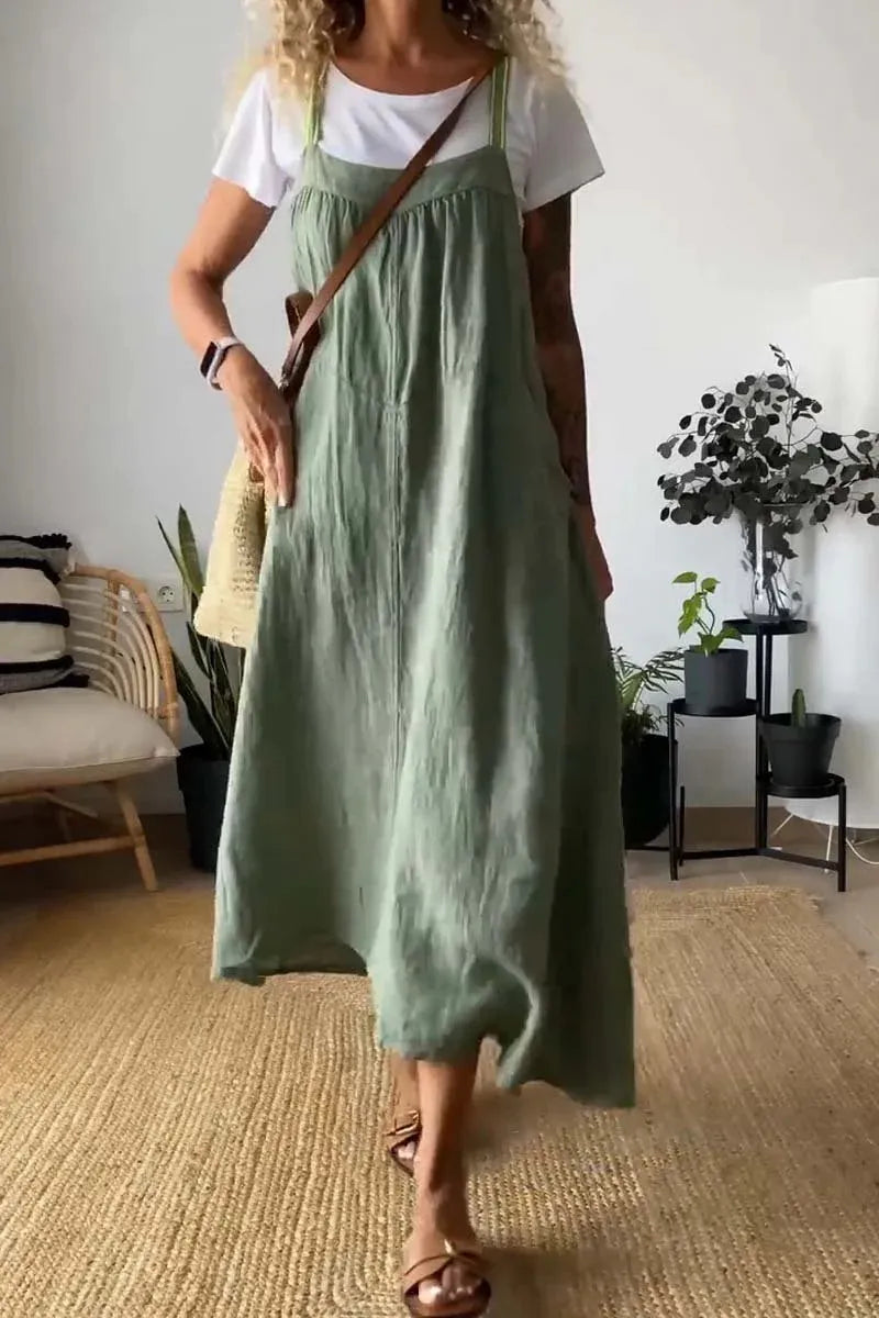 Full Size Ruched Cami Maxi Dress with Pockets Plus Size