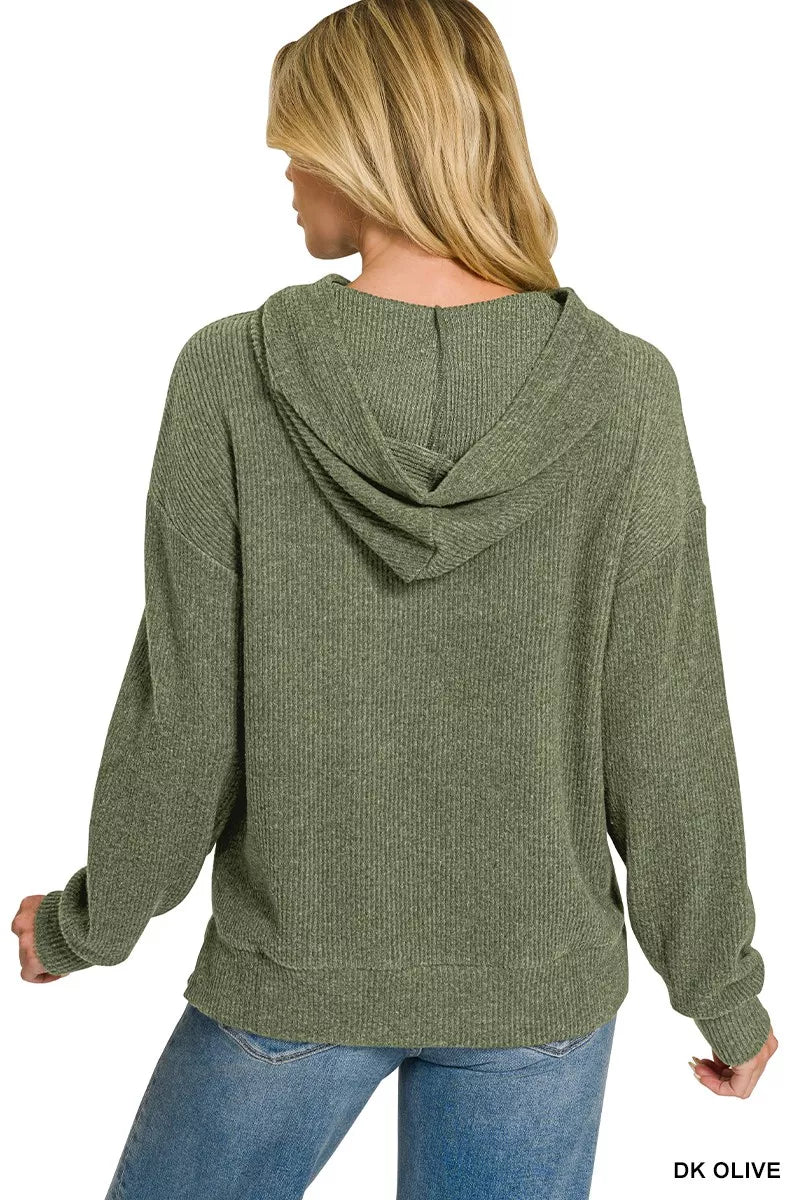 Zenana Brushed Ribbed Hacci Hoodie