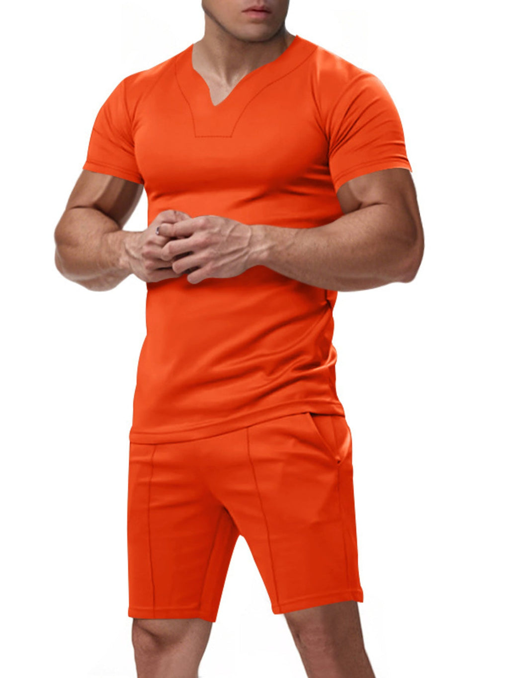 Men's Full Size V-Neck Short Sleeve T-Shirt and Shorts Set Plus Size