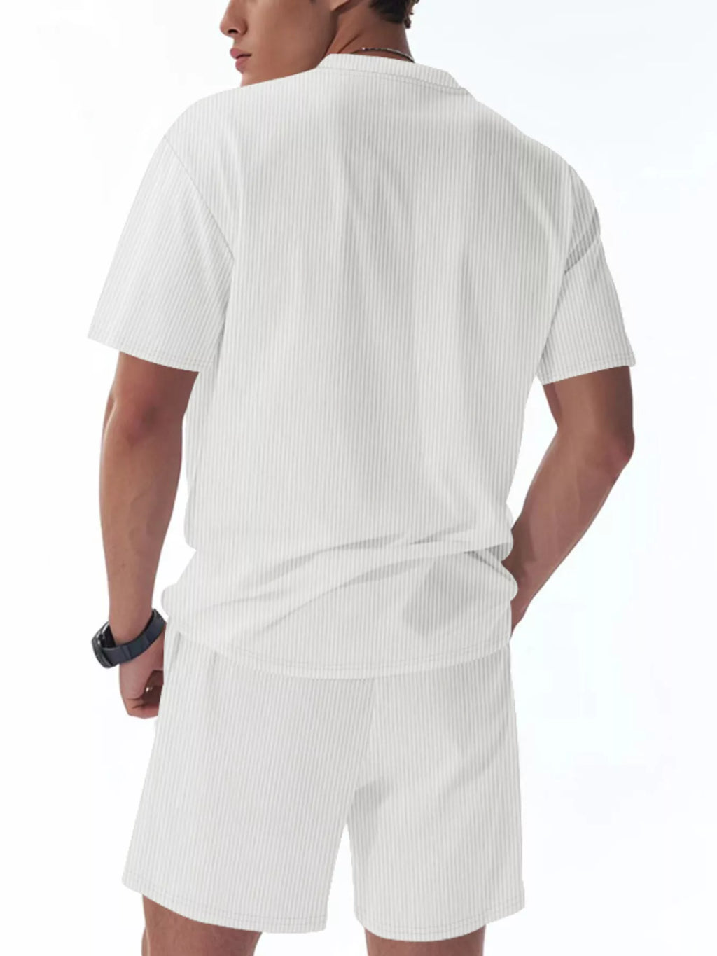 Men's Full Size Casual Striped Top and Shorts Set Plus Size