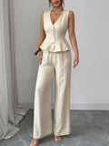 Sleeveless Peplum Top and Wide Leg Pants Set