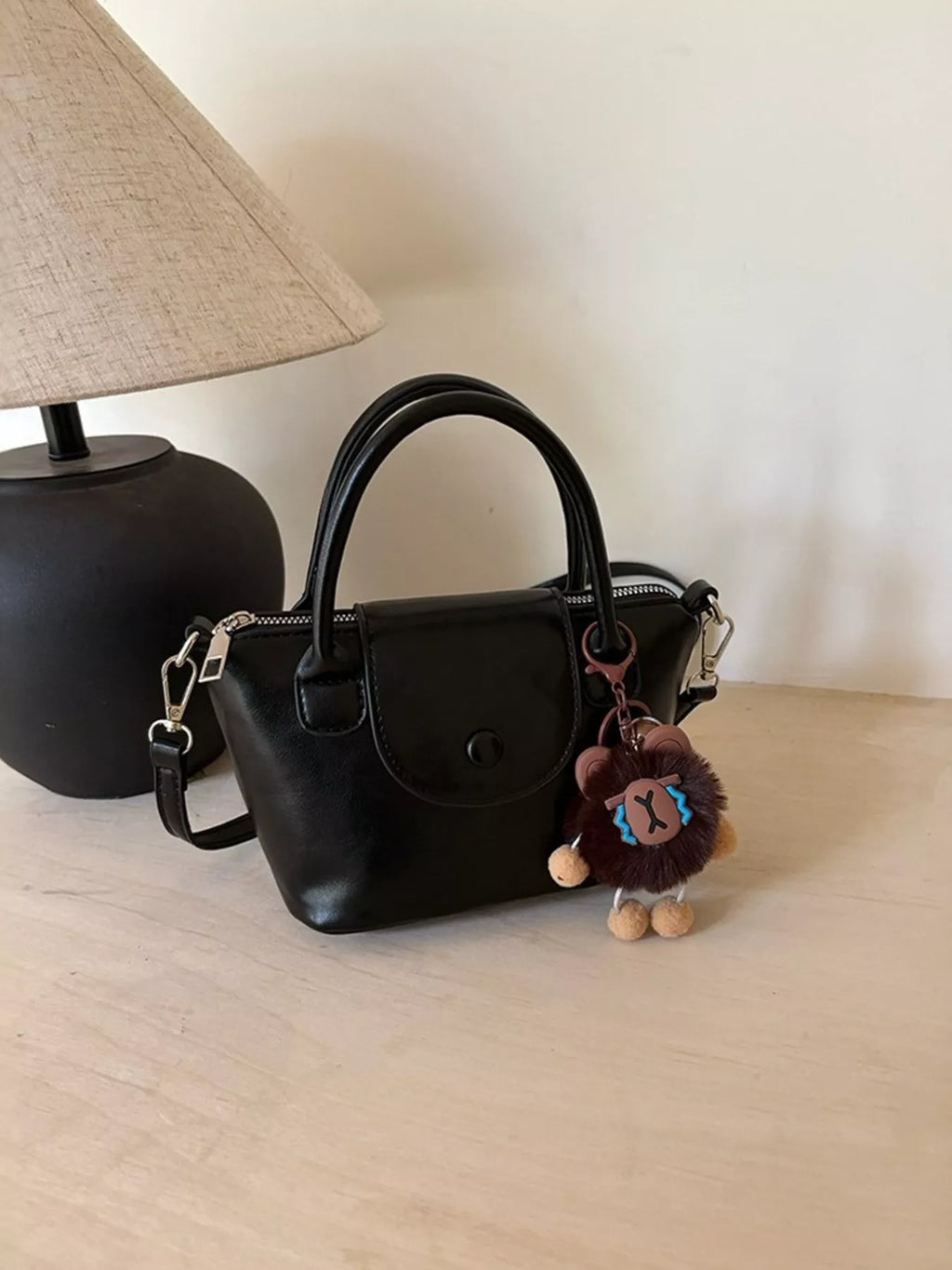 Two-Tone Flap Decor Crossbody Bag with Charm