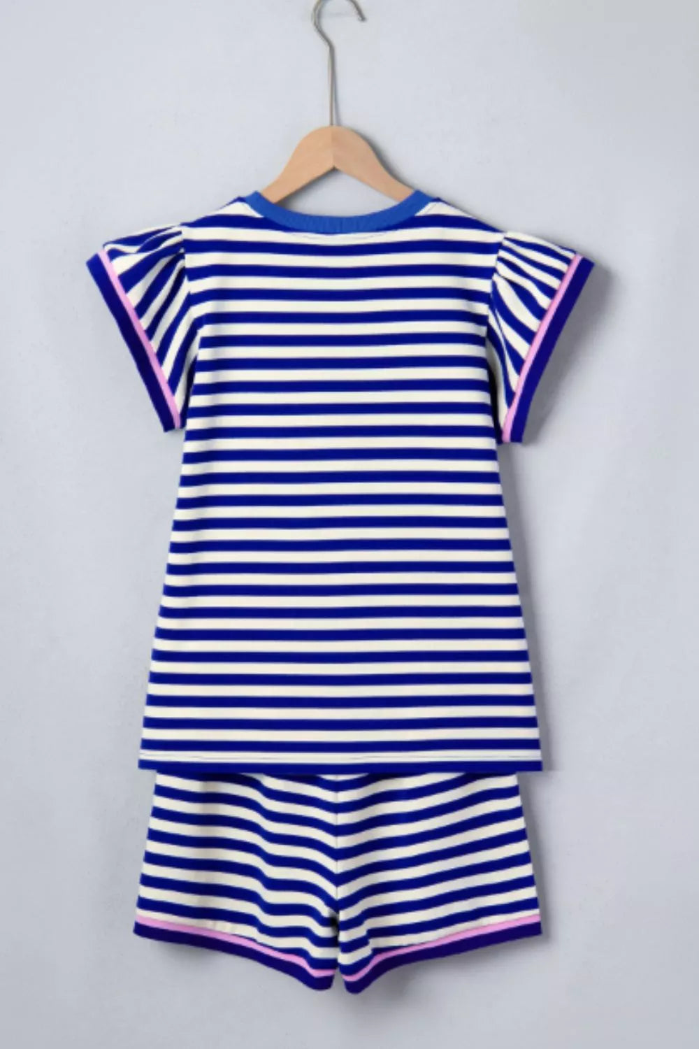 Striped Ruffle Sleeve Top and Shorts Set