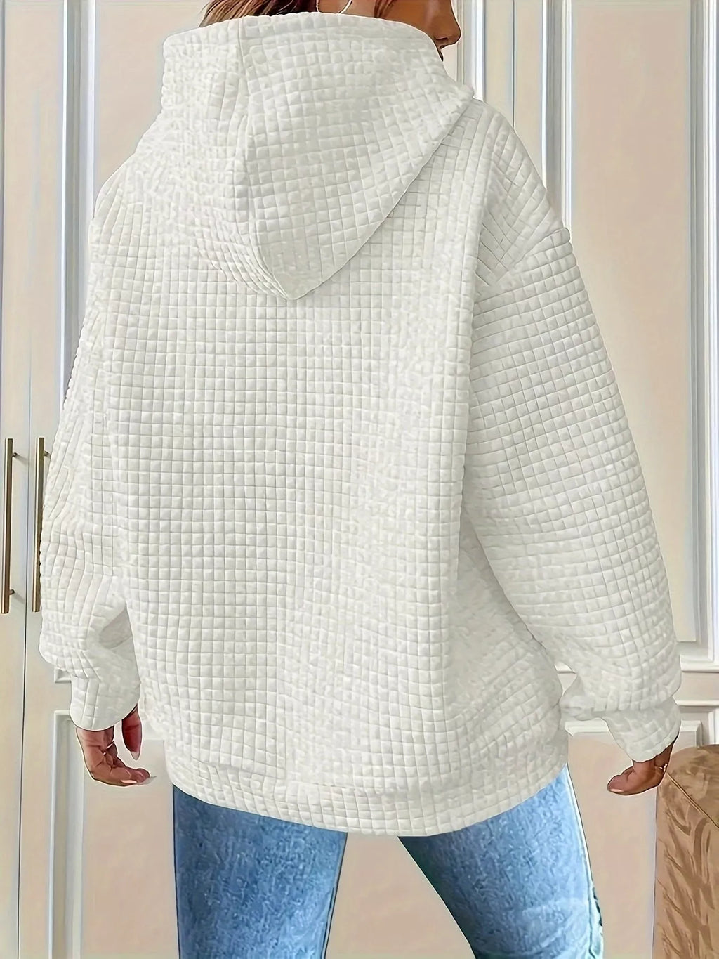 Textured Knit Drawstring Hoodie