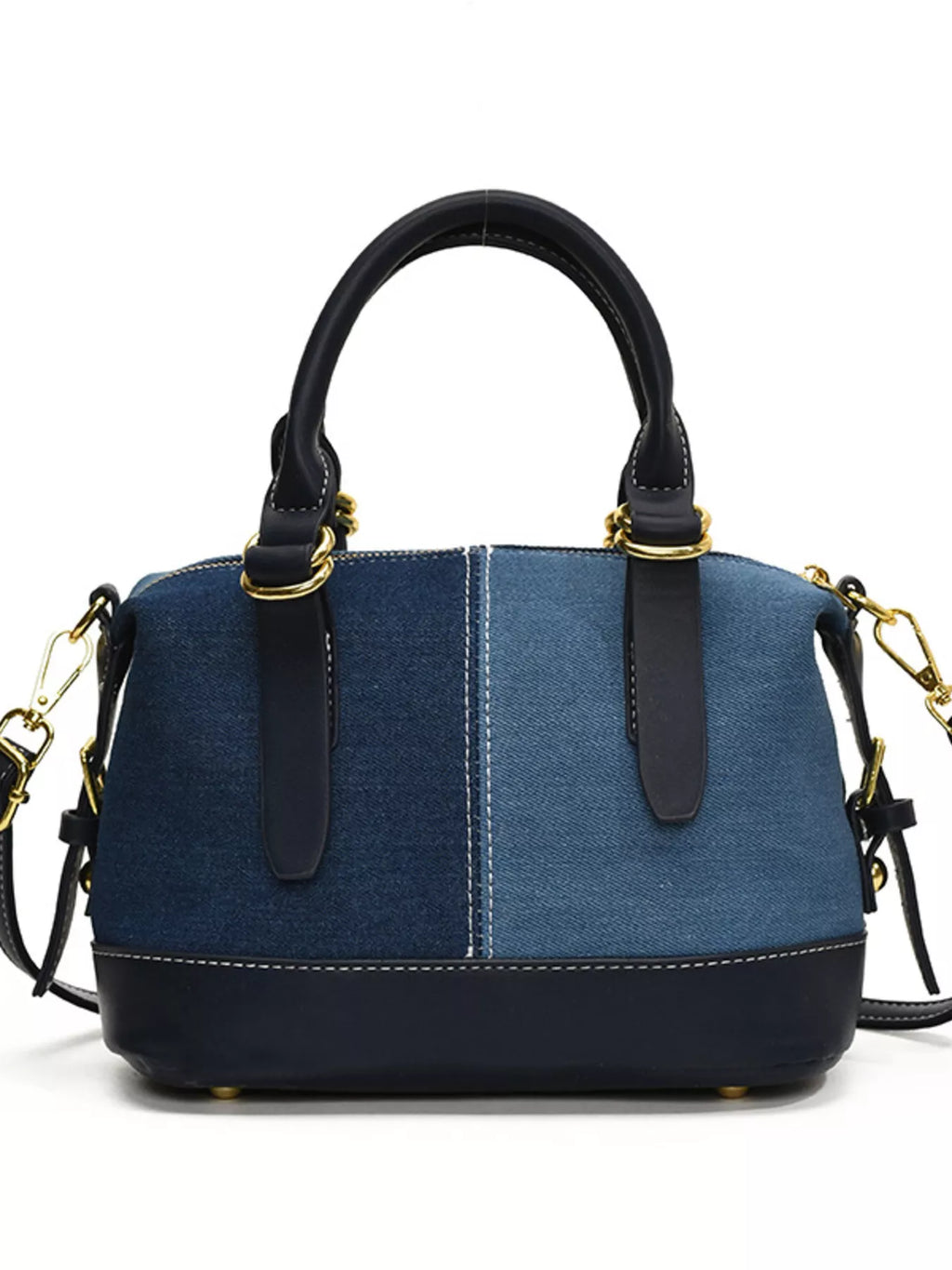 Two-Tone Denim Barrel Crossbody Bag