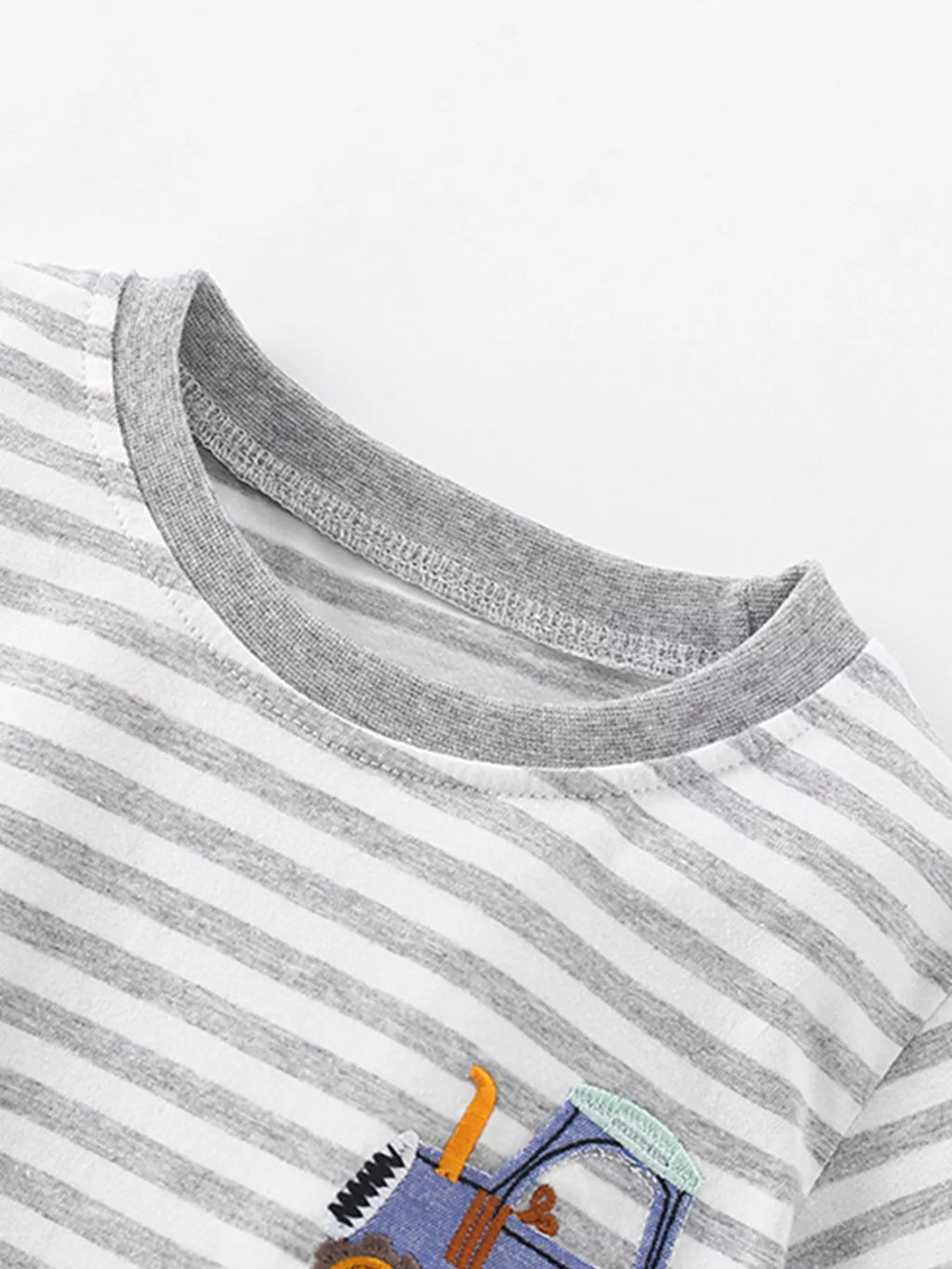 Children's Striped Cotton Toddler T-Shirt with Tractor Applique
