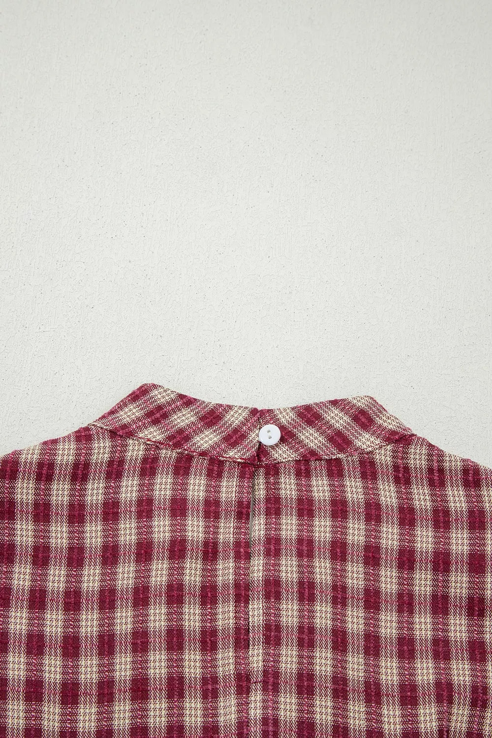 Country Plaid Long Sleeve Button Keyhole Pleated Loose Blouse