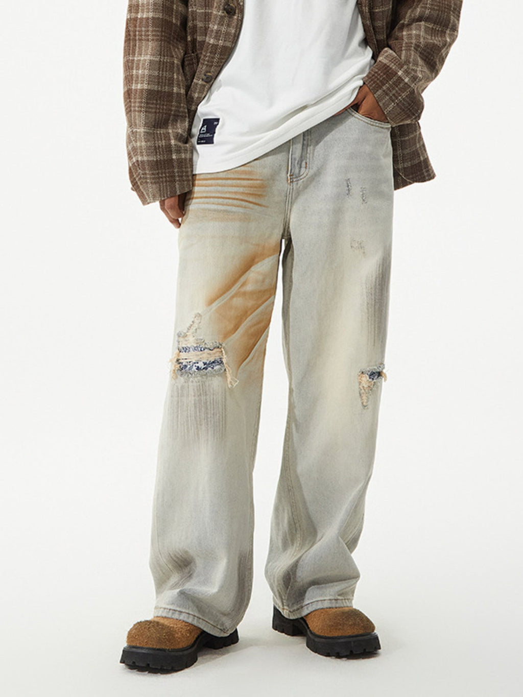 Men's Distressed Wide Leg Jeans