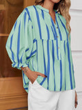 Striped Button Front Notched Blouse