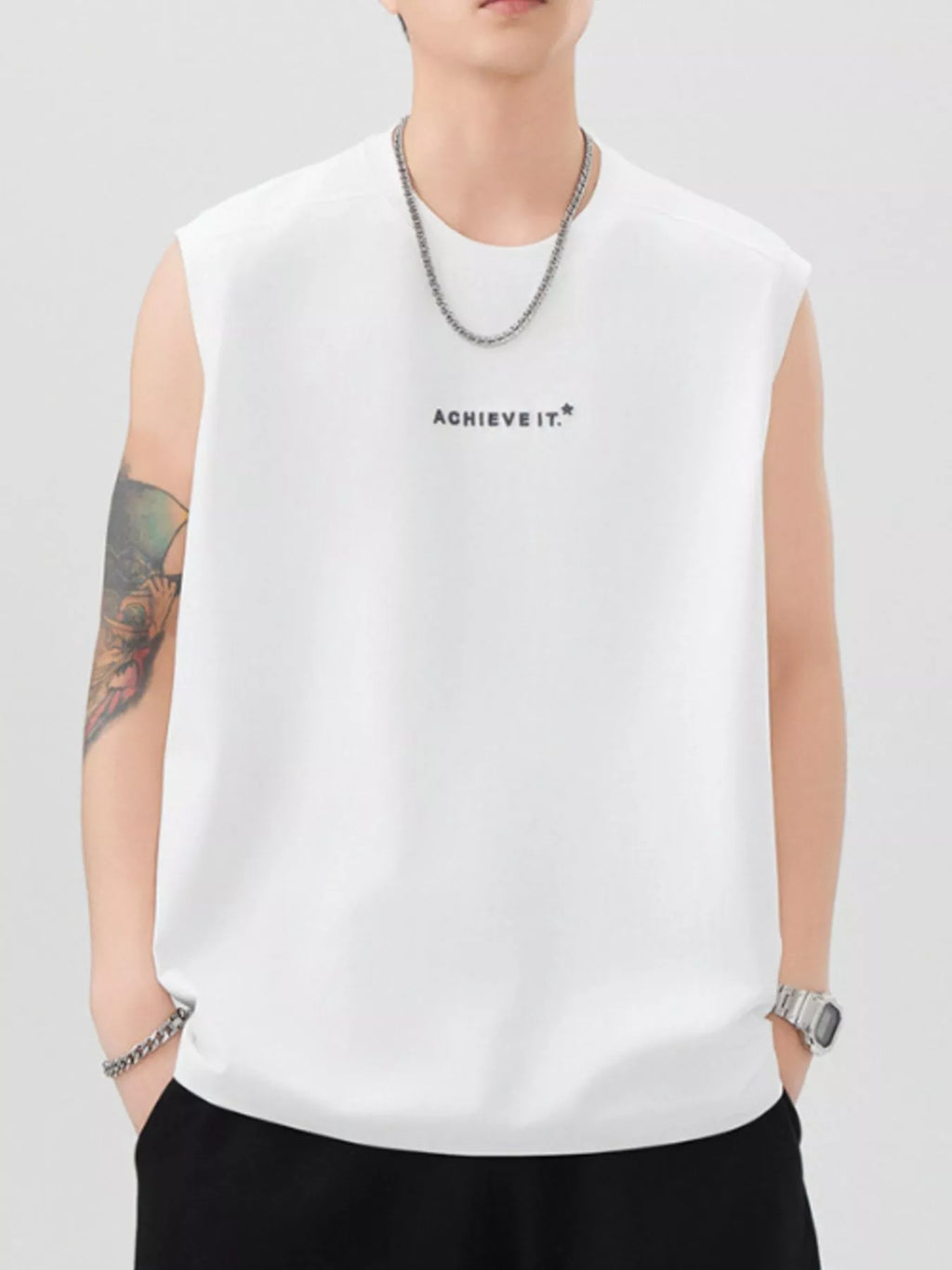Men's Plus Size Letter Round Neck Tank